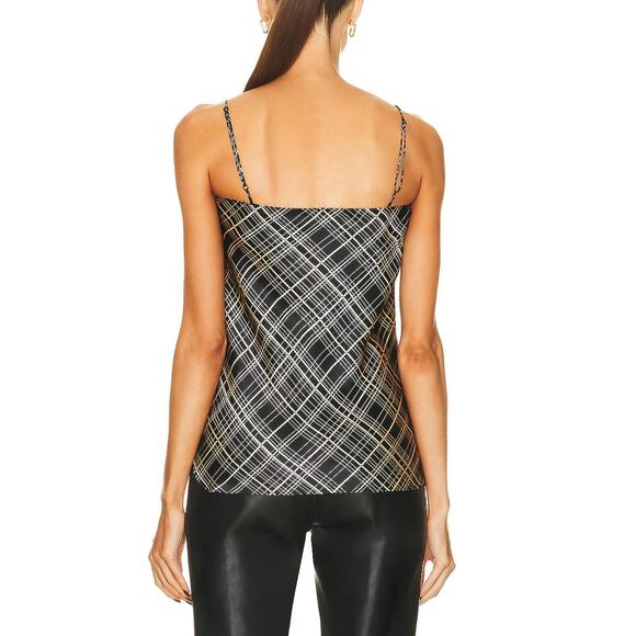 Nili Lotan Isabella Cami Top Black Cream Plaid 100% Silk V-Neck SZ S NWT - Picture 3 of 7